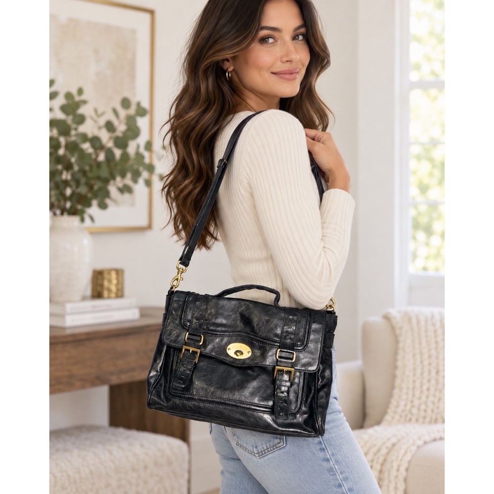 Nine West Black Faux Leather Satchel Crossbody Bag Gold Hardware